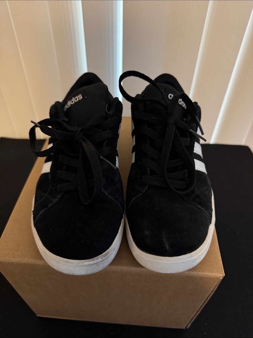 Adidas Black Suede Sneakers with White Three Stripes